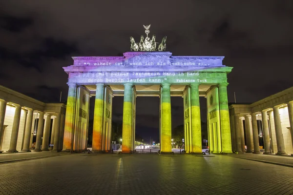 Berlino Porta Brandeburgo Brandenburger Tor Splendidamente Illuminato Mappatura Tramonto — Foto Stock