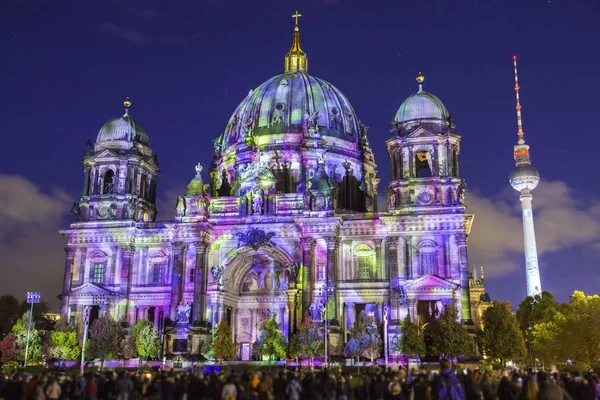 Берлінський Собор Berliner Dom Освітленням Захід Сонця Стокова Картинка