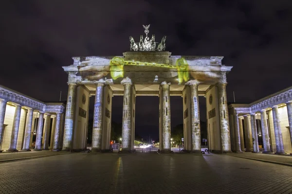 Porte Brandenburg Brandenburger Tor Illuminée Coucher Soleil Berlin — Photo