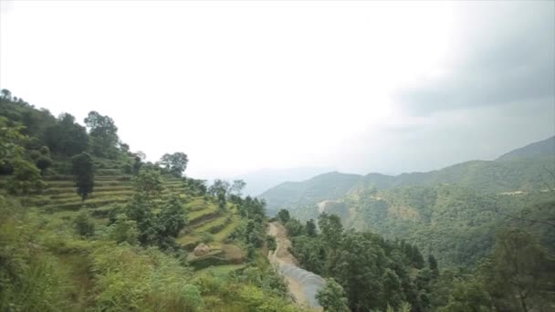 Une vue paysage sur la terrasse de riz népalais. Népal, montagnes . — Video