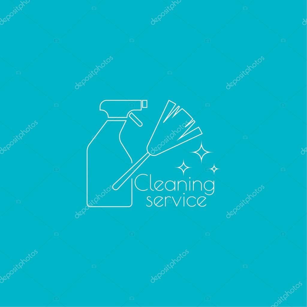 Vector icon hand brooms and sprayer. Linear icon. Thin line. The concept of home cleaning and cleanliness. The symbol of house cleaning. cleaning pipe and toilet  service.