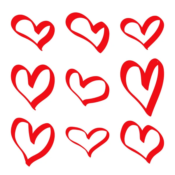 Hand drawn red hearts — Stock Vector