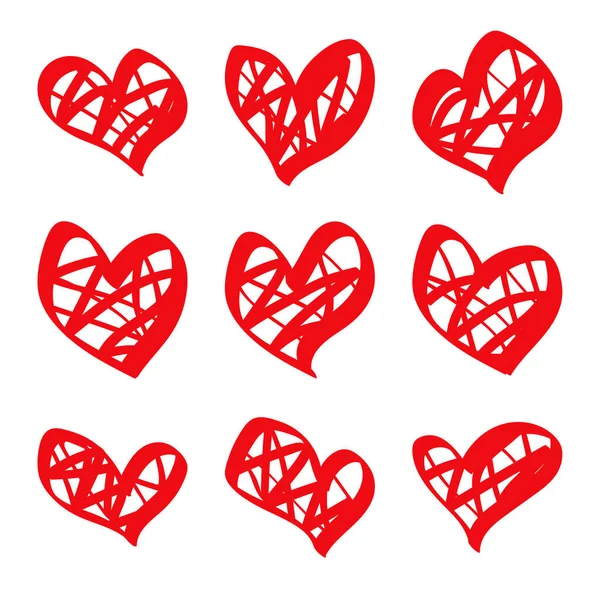 Corações vermelhos desenhados à mão — Vetor de Stock