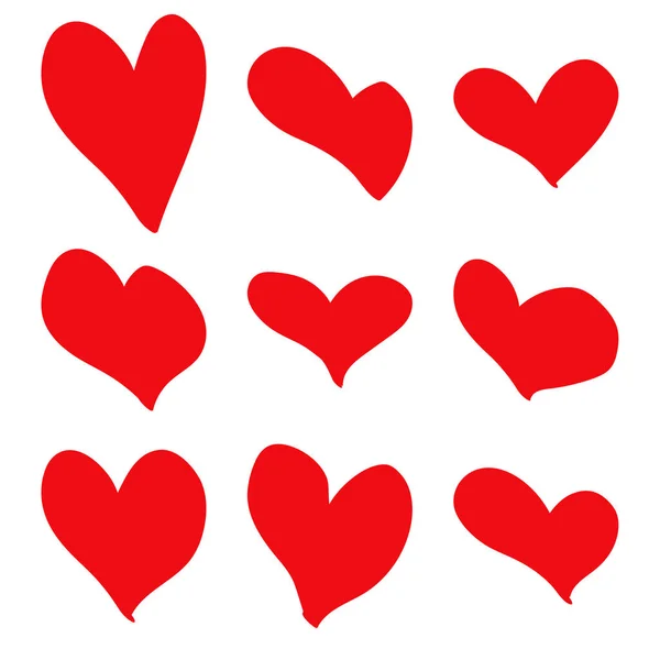 Håndtegnede røde hjerter – Stock-vektor