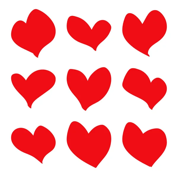 Corações vermelhos desenhados à mão — Vetor de Stock