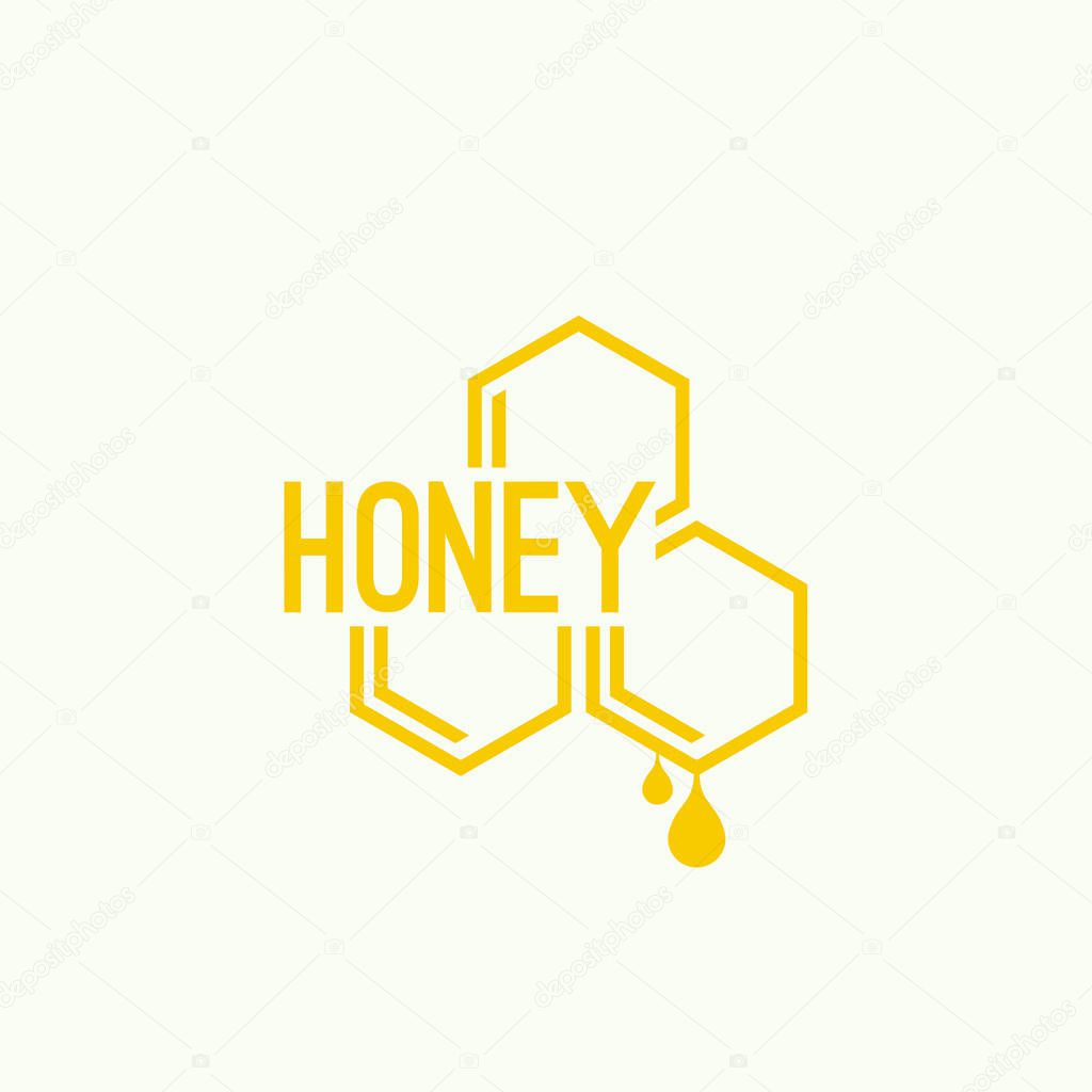 Vector icon honeycomb. Logo with yellow honey comb. Hexagon and drop. Iisolated illustration. Contemporary modern style design.