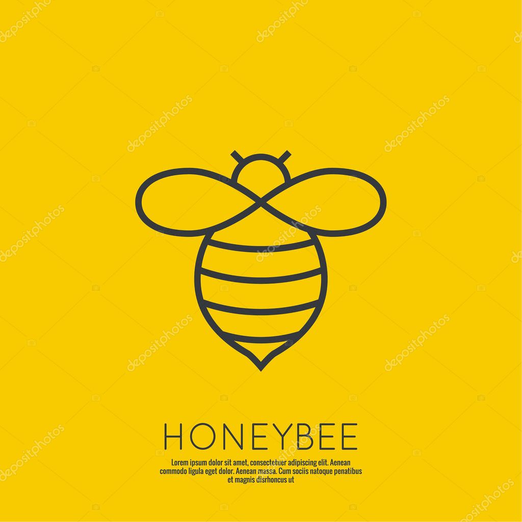 Vector icon honey bee. Logo flying honeybee. Insect. Bumblebee isolated illustration. Contemporary modern style design.
