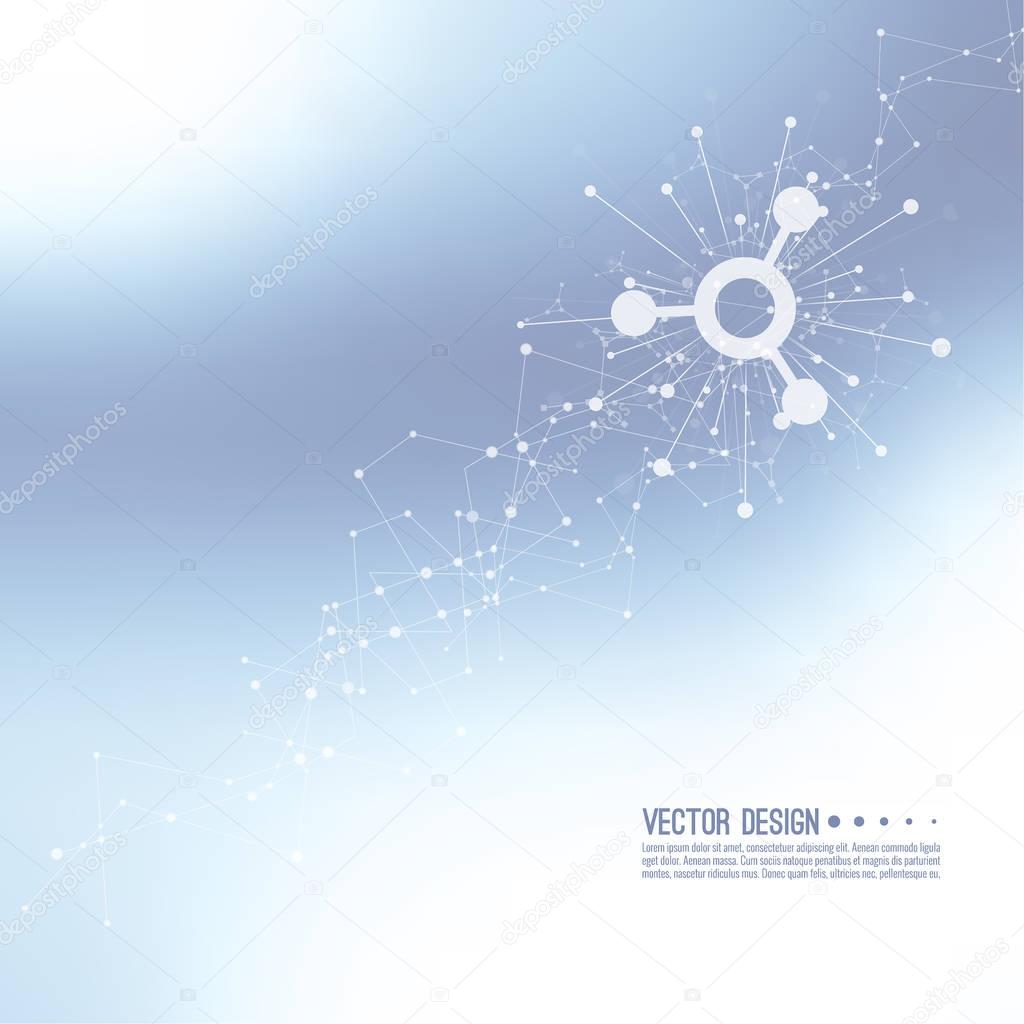 Vector of Array with dynamic emitted particles Array with dynamic moving particles. Node molecule structure. Science and connection concept. Techno Research, brain cells, neurons. Vector abstract background. Framework backdrop stock vector