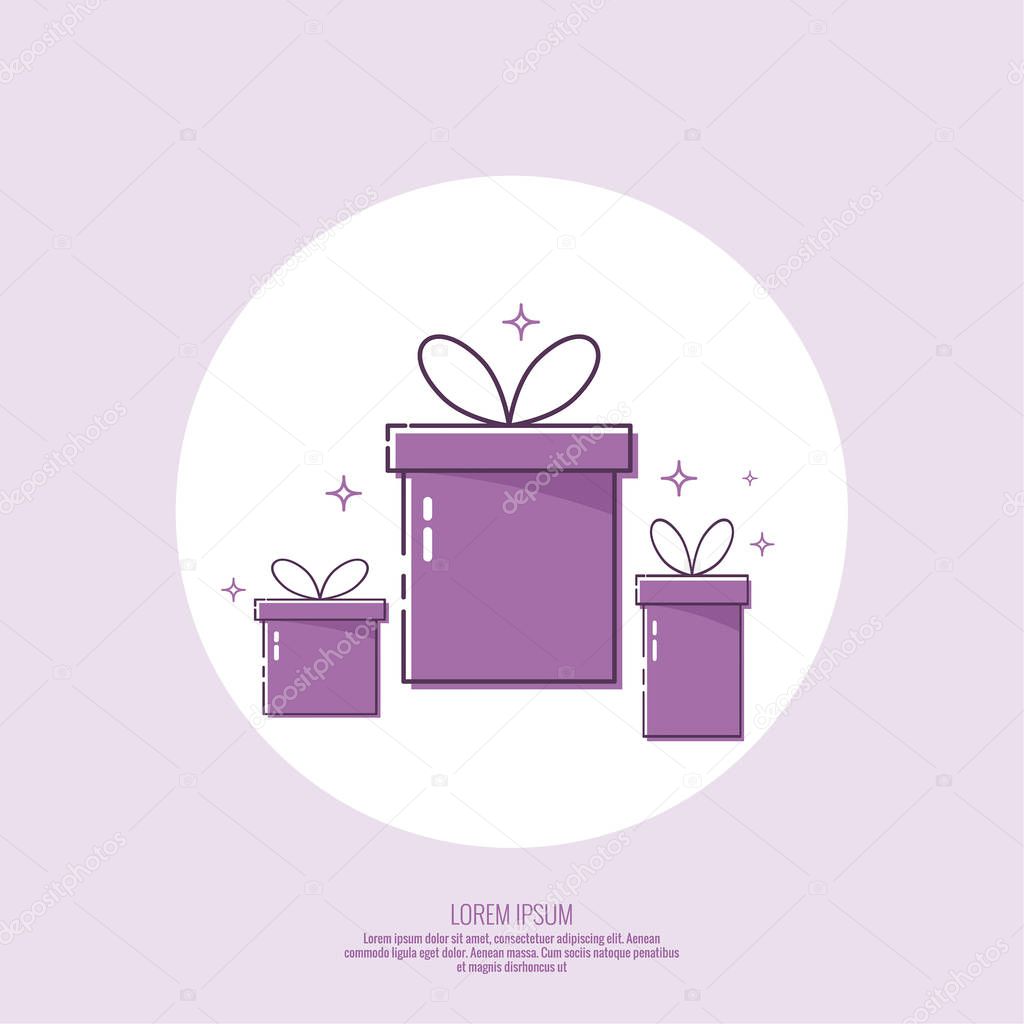 Trendy vector icon giftbox with ribbons.