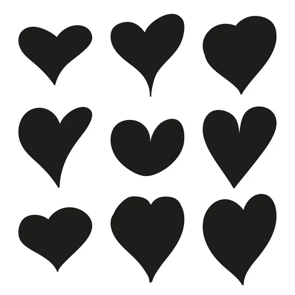 Ensemble de cœurs noirs grunge . — Image vectorielle