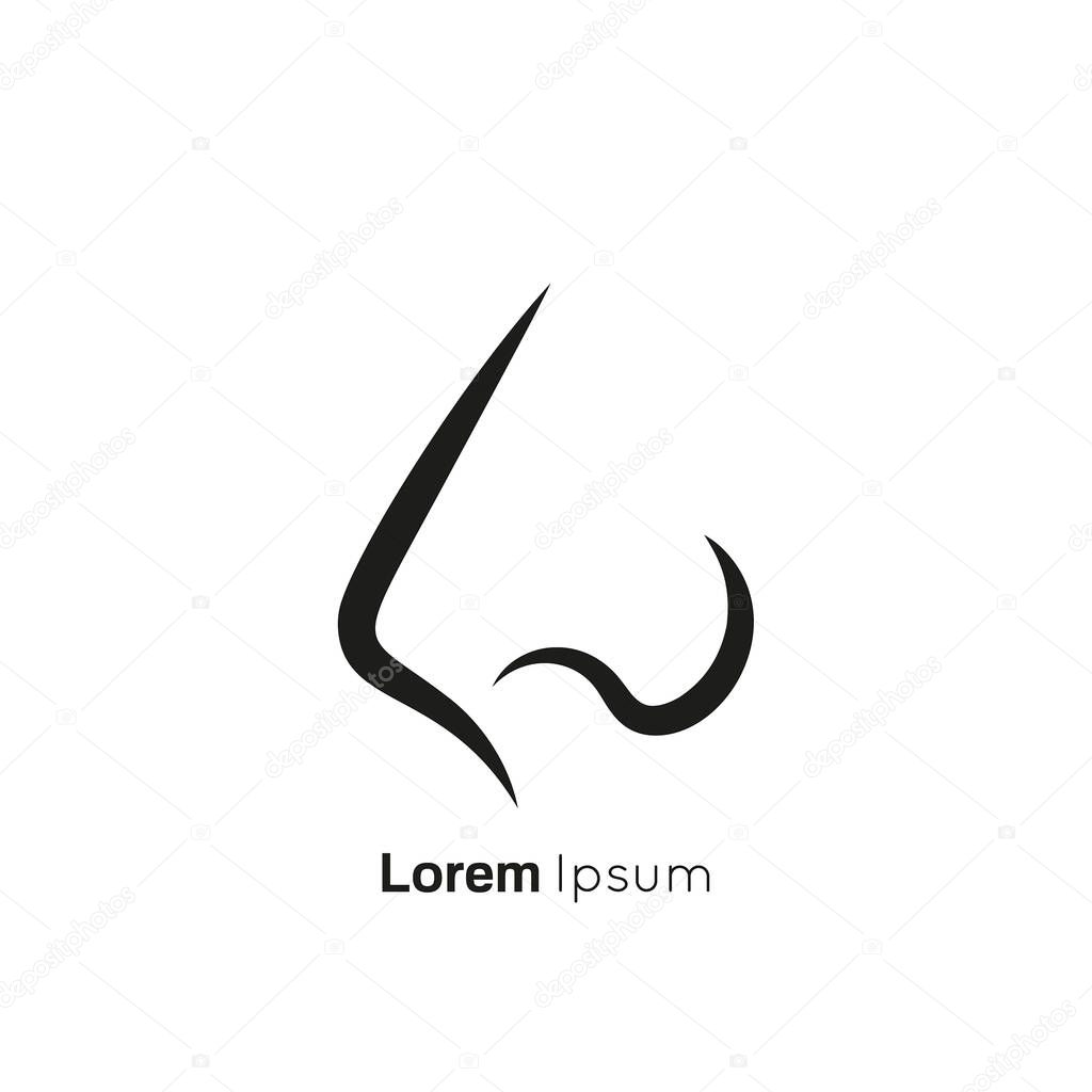 Icon of human nose with nostrils in profile. Smelling organ vector isolated on white background.