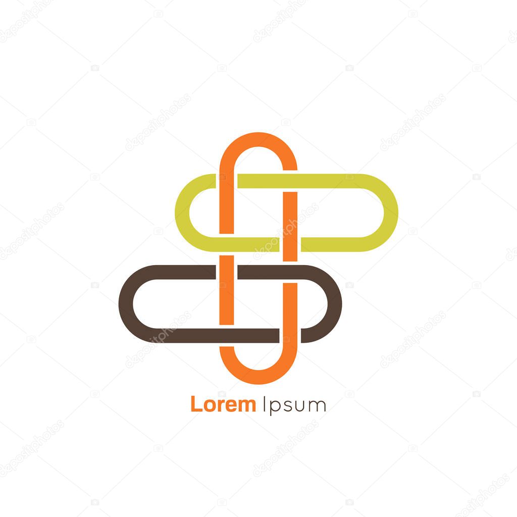 Triple chain union icon. Abstract vector logo design template. Entwined shape.