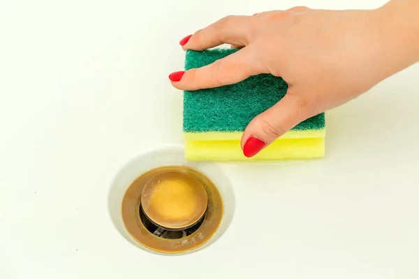 Woman hand cleaning, modern tap