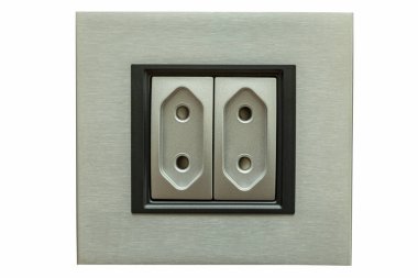 Gümüş elektrik prizi. Beyaz arkaplanda izole