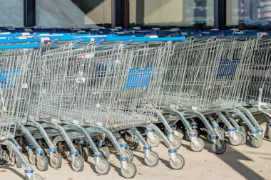 Shopping carts to buy food in a big shopping center.