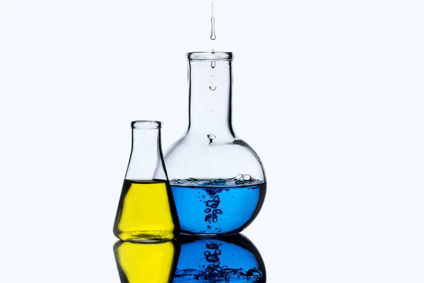 Chemical vessels with colorfull liquids — 스톡 사진