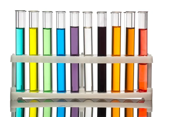 Tubos de ensaio com líquidos coloridos — Fotografia de Stock