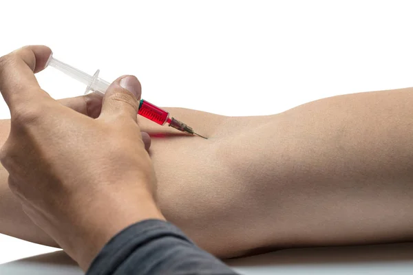 Man inject himself with drug by syringe — Stock Photo, Image