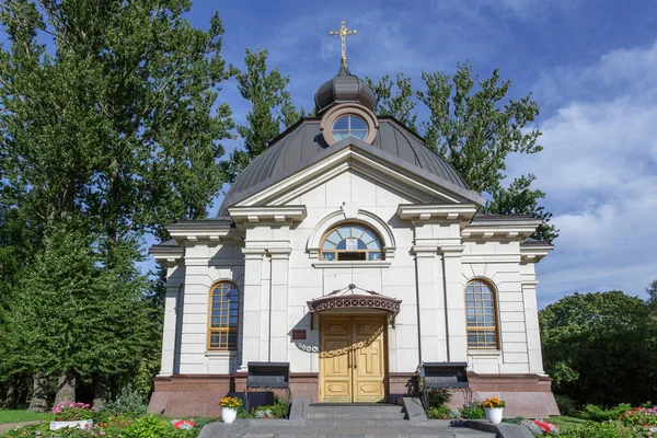 Chapelle Temple Toussaint Dans Pays Russe Éclairé Parc Victoire Moscou — Photo