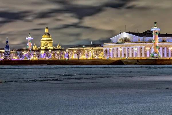 Різдво Санкт Петербурга Коси Василівському Острові Нічний Погляд — стокове фото