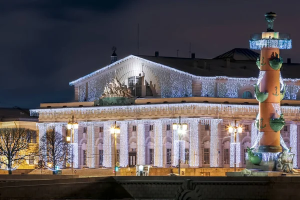 Musée Naval Colonnes Rostrales Dans Les Décorations Noël Saint Pétersbourg — Photo