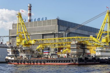 Saint Petersburg, Rusya - 23 Mayıs 2016: Almaz Tersane Şirketi, St. Petersburg. Şirket, yüksek hızlı gemi ve tekne yapımında uzmanlaşmış.