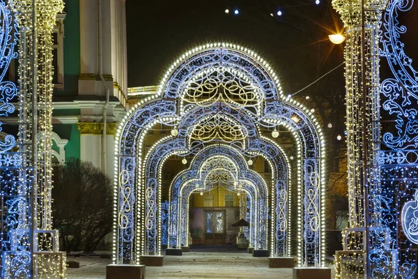 Décorations Noël Vue Nuit Saint Pétersbourg Russie — Photo