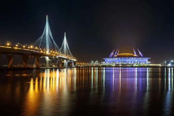 Russia Saint Petersburg September 2017 Bridge Gulf Finland Football Stadium — Stock Photo, Image