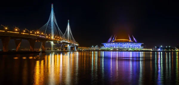 Russia Saint Petersburg September 2017 Bridge Gulf Finland Football Stadium — Stock Photo, Image