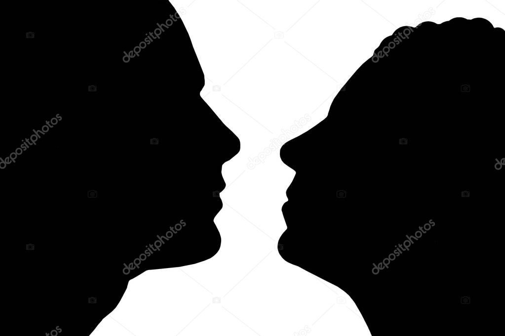 Silhouette of couple. Man and woman