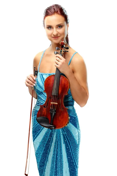 Portrait Young Woman Violin White Background — Stock Photo, Image