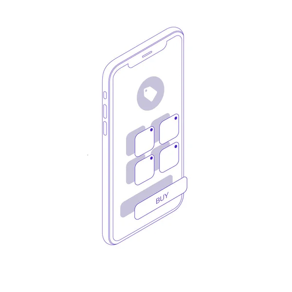 Platt Isometrisk Illustration Med Smartphone Processen Att Utveckla Platsen Gränssnittet — Stock vektor