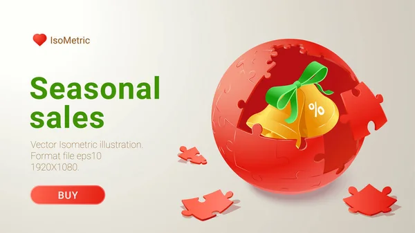 Isometrische Weihnachts Shopping Banner Und Buttons Gesetzt Online Shopping Online — Stockvektor