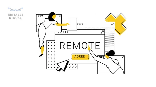 Ilustración vectorial sobre telwork. .. Ilustración vectorial sobre telwork. Esquema minimalismo conjunto — Vector de stock