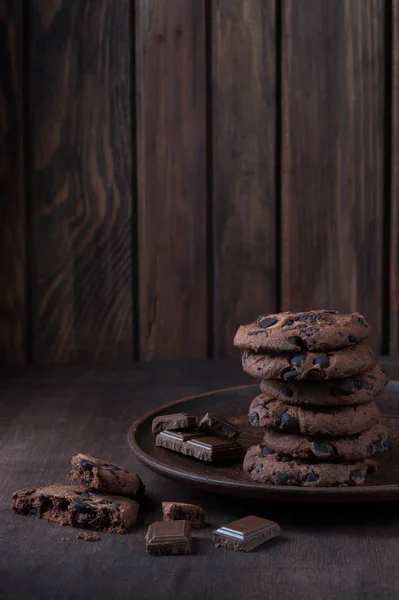 Шоколадное Печенье Деревянном Фоне — стоковое фото