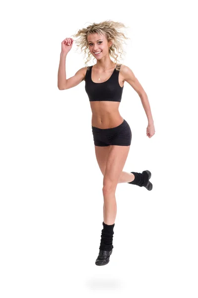 Aerobics fitness woman jumping isolated in full body. — Stock Photo, Image