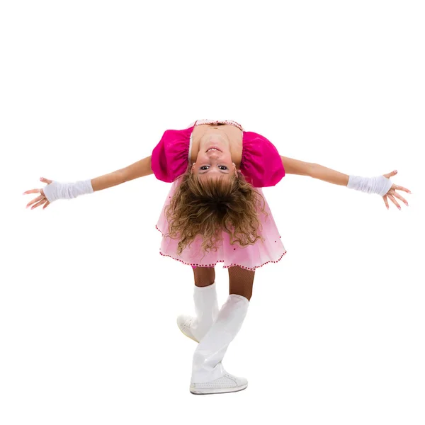 Танцівниця дискотека, що показує деякі рухи проти ізольованого білого — стокове фото