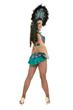 bir beyaz kadın samba dansçı tam uzunlukta beyaz izole
