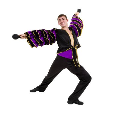 bir beyaz adam samba dansçı tam uzunlukta beyaz izole