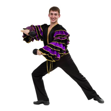 bir beyaz adam samba dansçı tam uzunlukta beyaz izole