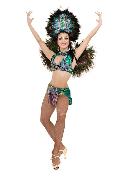 One caucasian woman samba dancer dancing isolated on white in full length — Stock Photo, Image