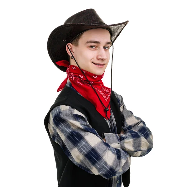 Joven en un sombrero de vaquero — Foto de Stock