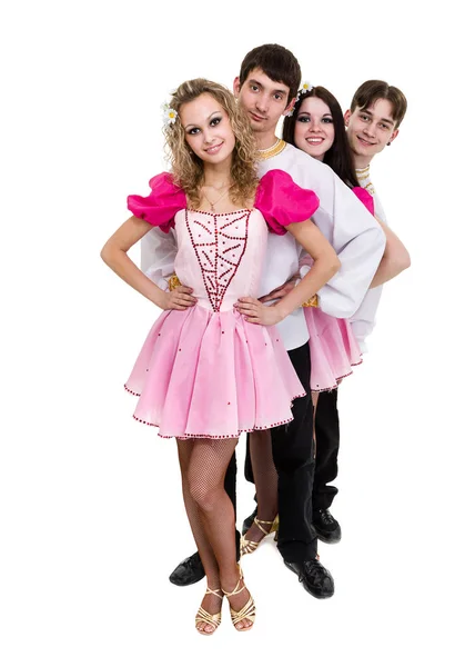 Dance team wearing a folk russian costume posing — Stock Photo, Image