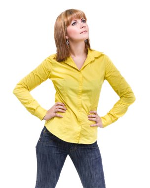 güzel coquette genç kadın, üzerinde beyaz izole