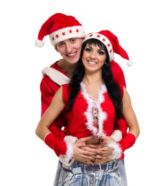 Beyaz bitti izole mutlu Noel Çift