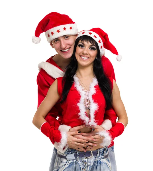 Szczęśliwa para Bożego Narodzenia, na białym tle nad białym — Zdjęcie stockowe