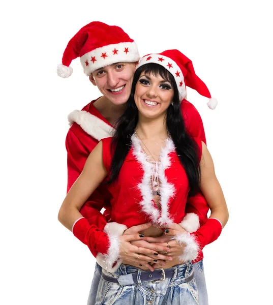 Happy christmas couple, isolated over white — Stock Photo, Image