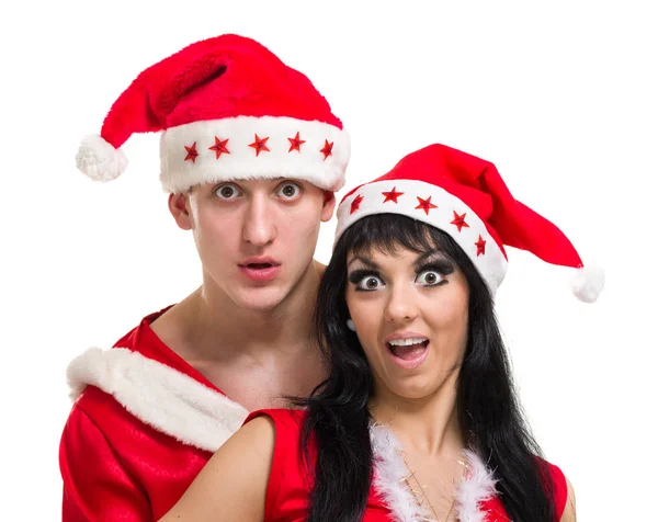 Happy christmas couple, isolated over white — Stock Photo, Image