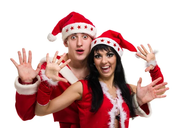 Glückliches Weihnachtspaar, isoliert über Weiß — Stockfoto