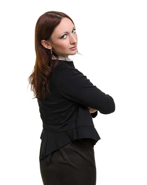 Nahaufnahme Porträt der netten jungen Geschäftsfrau isoliert auf weiß — Stockfoto